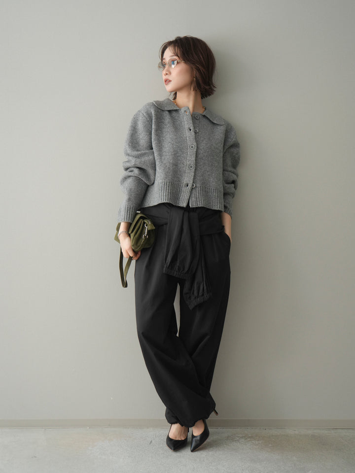 [予約]メランジニット襟付きクロップドカーディガン/gray