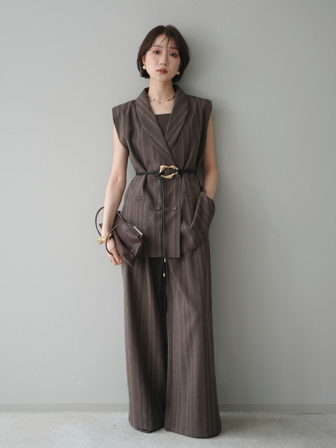 [SET]モチーフベルト付ストライプジレ＆パンツSETUP