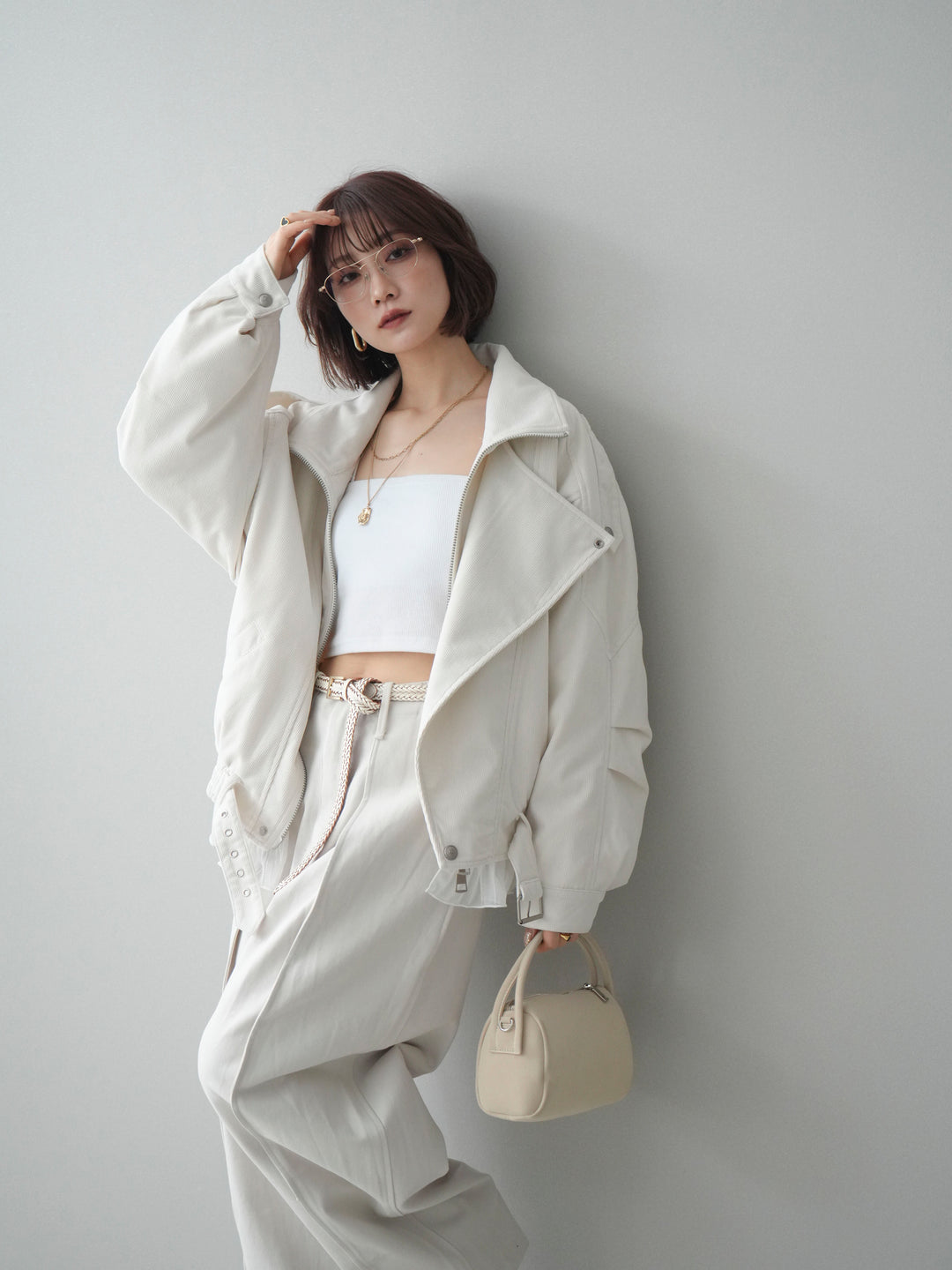 [予約]コーデュロイライダース裾レースブルゾン/offwhite