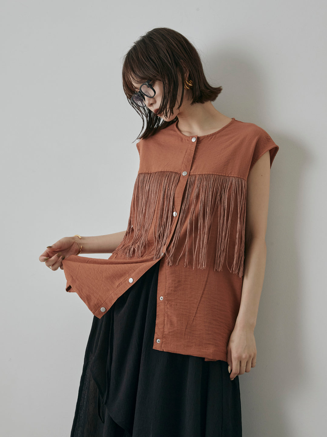 【預購】流蘇無袖上衣/摩卡色