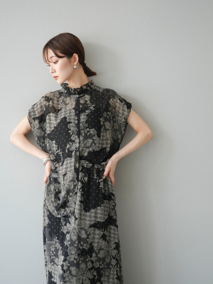 [SET] 花朵圖案法式袖襯衫 + 花朵圖案喇叭裙 (2 套)