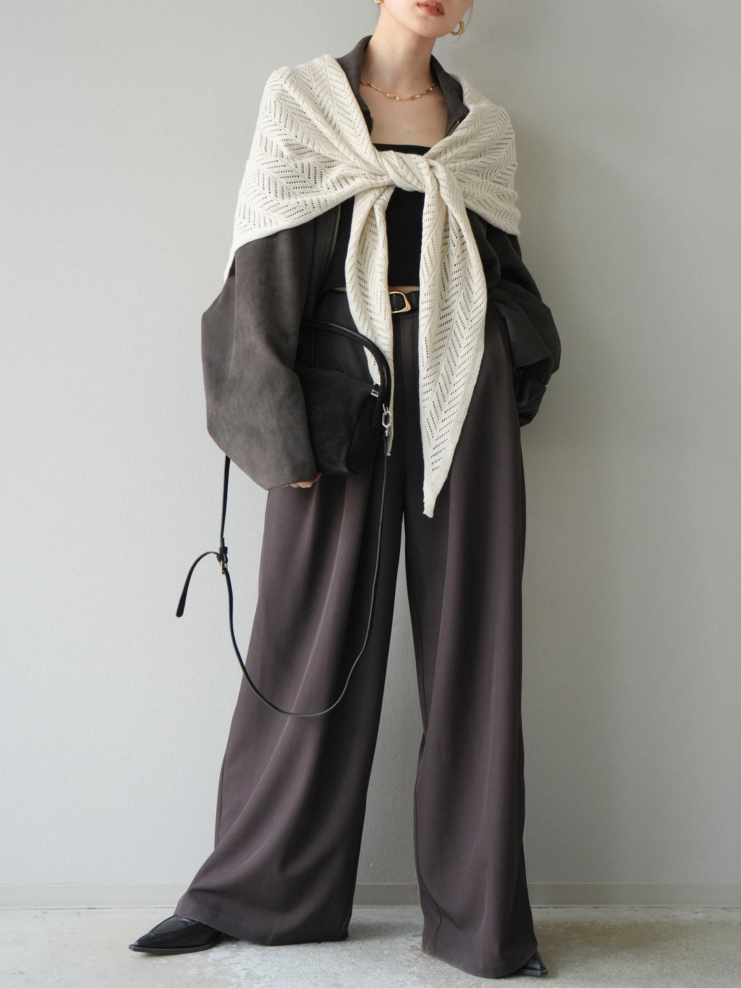 [SET] 麂皮外套+皮帶環設計寬褲（2套）