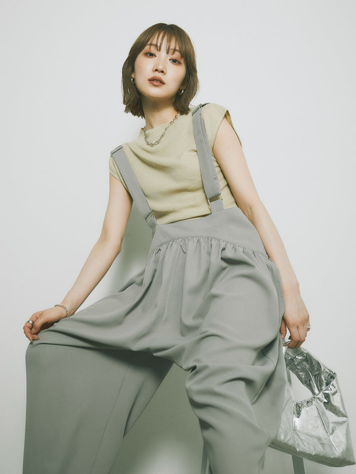 [予約]プチネックノースリーブリブニットトップス/ピスタチオ