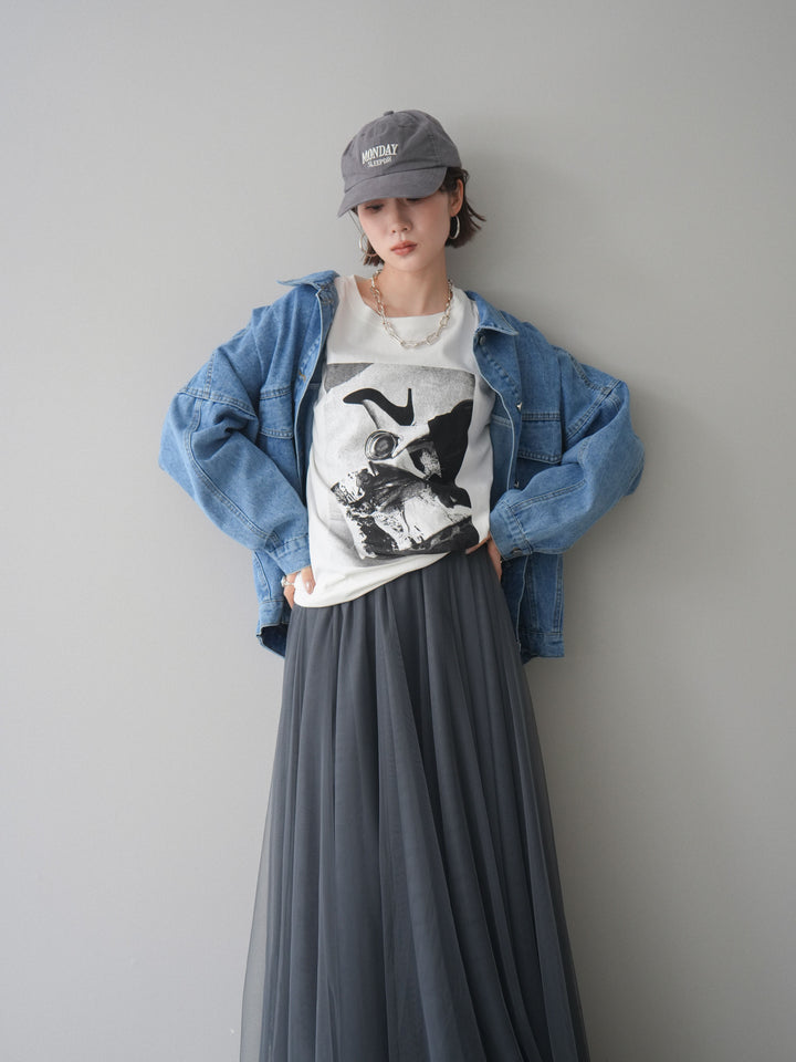 [SET]ルーズシルエットデニムジャケット+チュールボリュームスカート(2set)