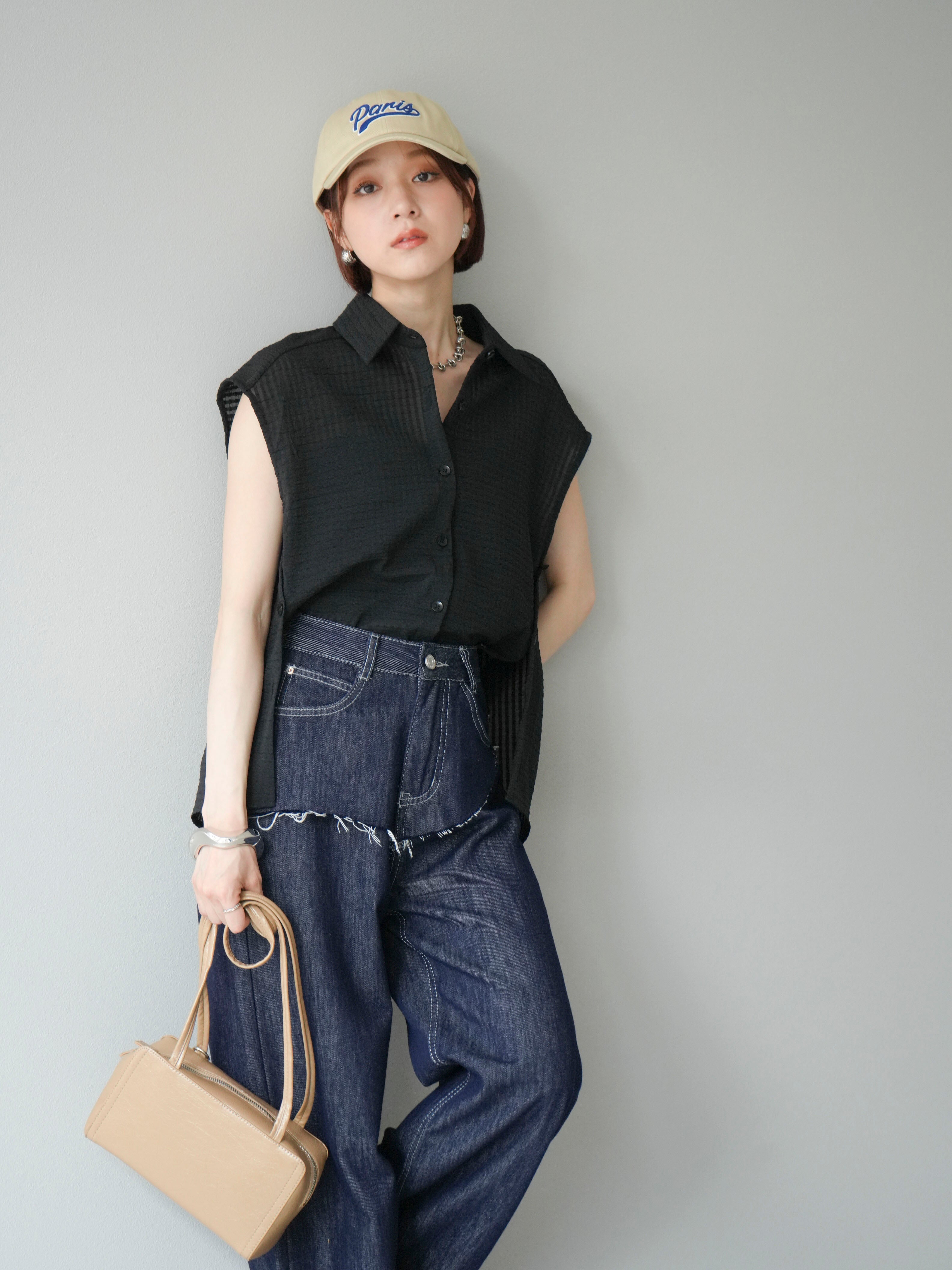 23区 シアーストライプ ノースリーブ ブラウス &デニム 23区 シアーストライプ ノースリーブ ブラウス &デニム 洗える