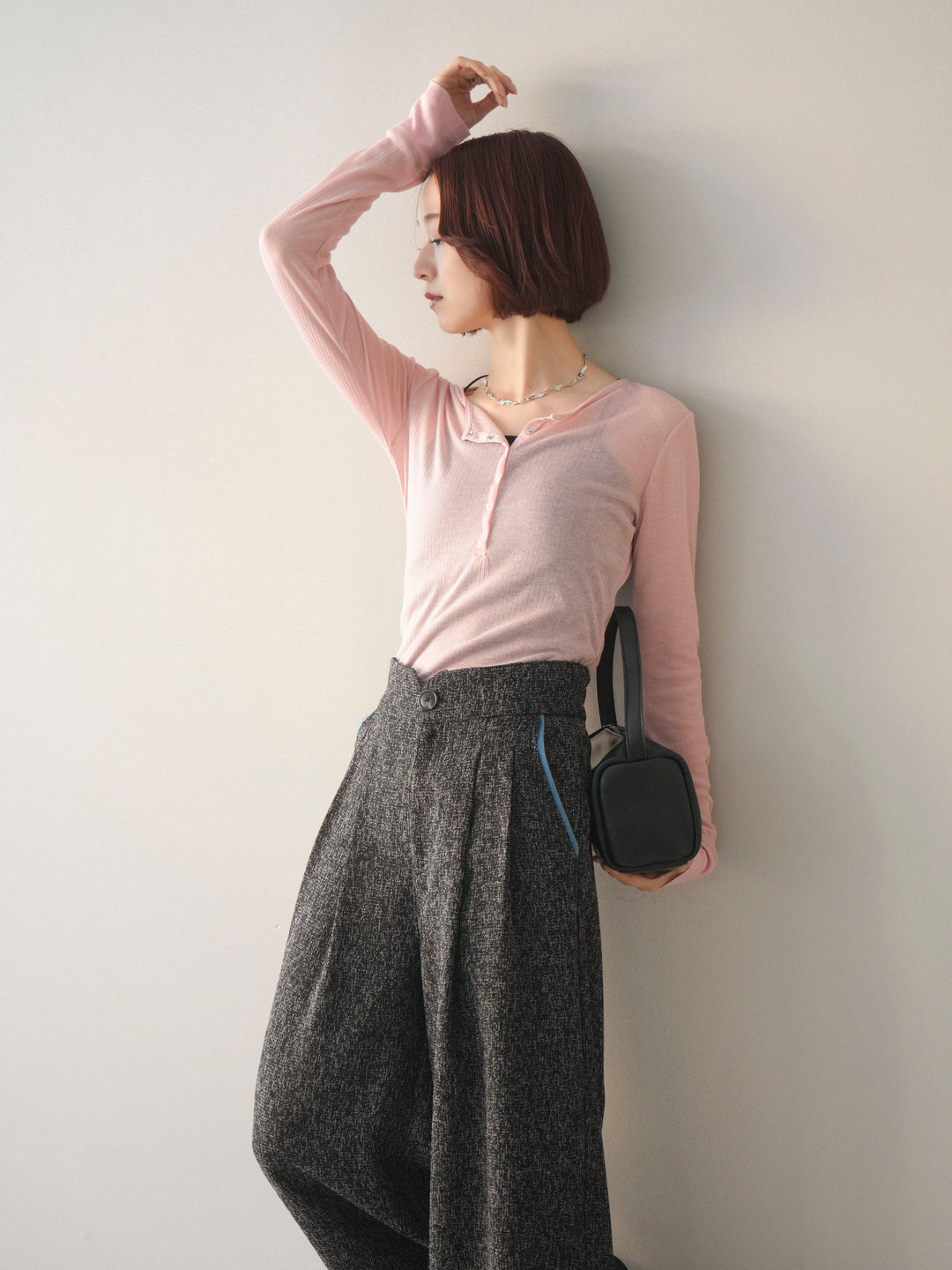 [予約]シアーリブヘンリーネックロンT/pink