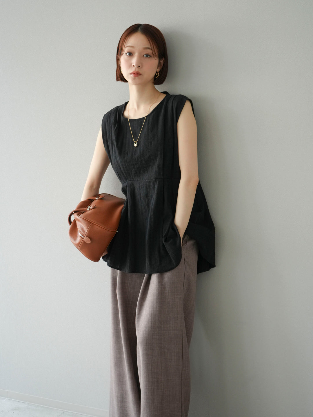 [予約]ドビーストライプタックブラウス/ブラック