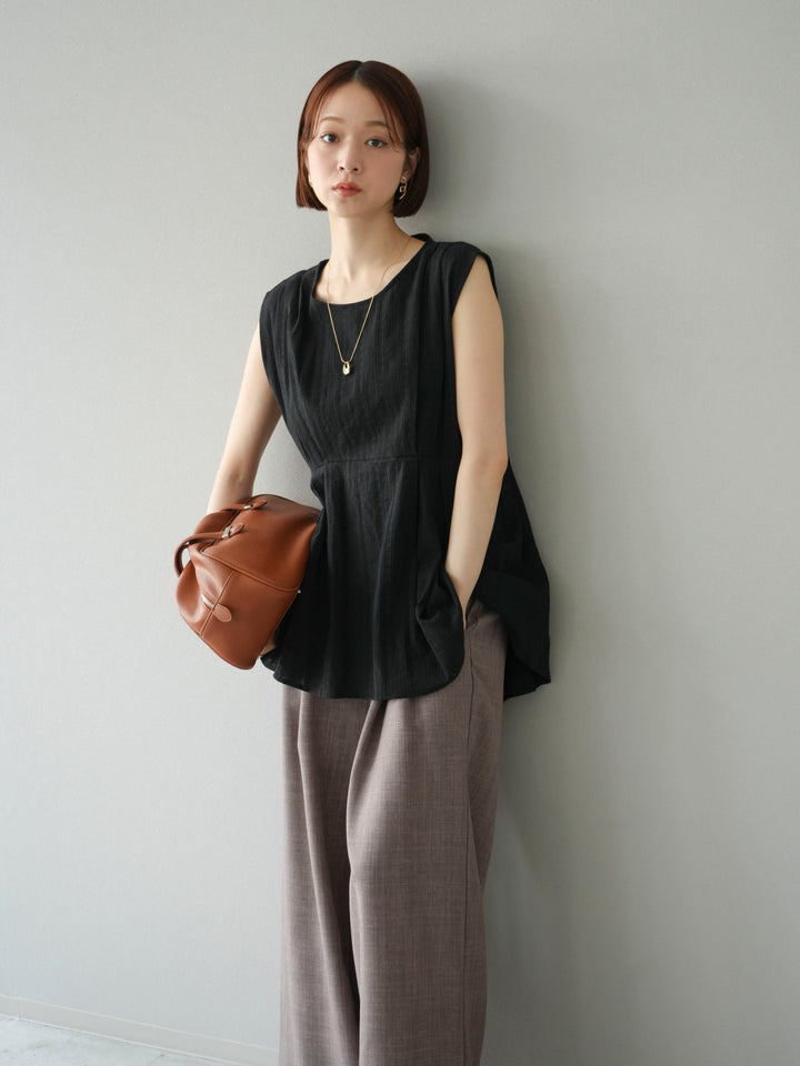 [予約]ドビーストライプタックブラウス/ブラック