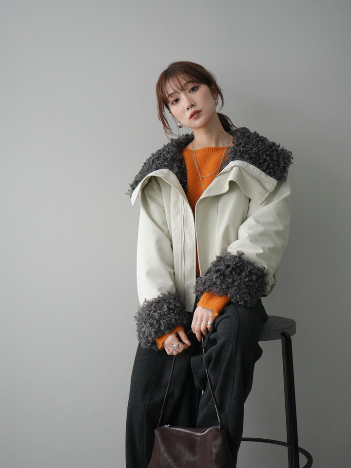 [SET]プードルファーダウンジャケット+アンゴラタッチボートネッククロップドプルオーバー(2set)