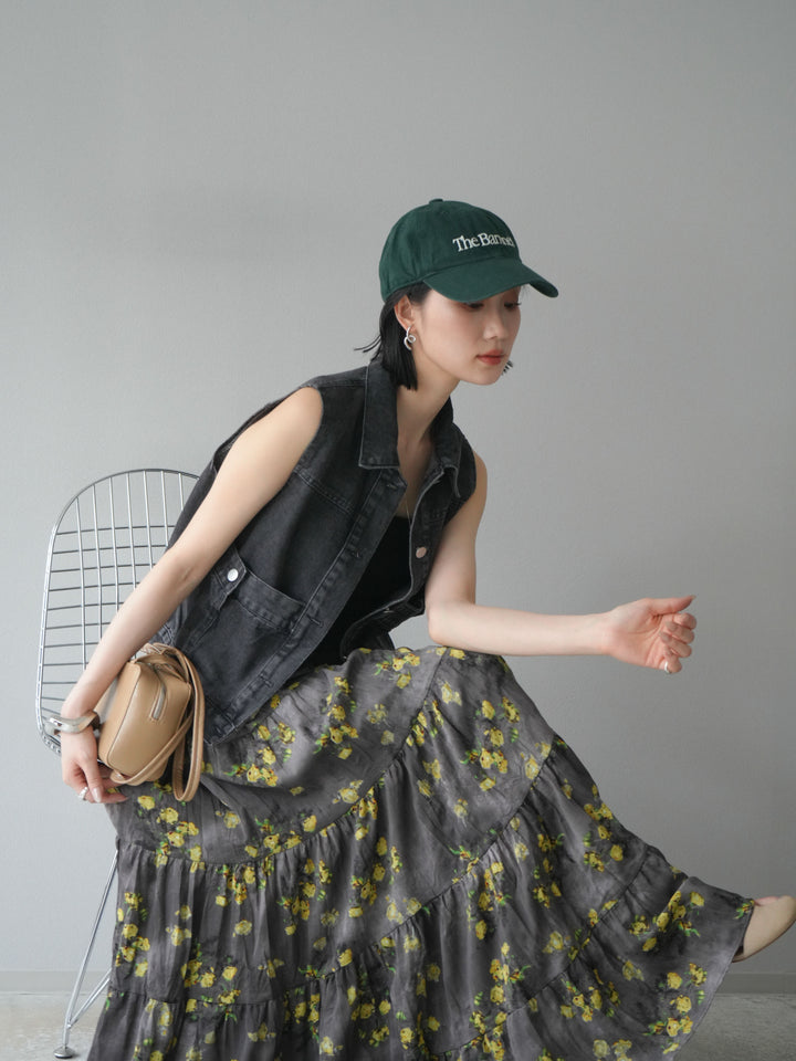 【預購】口袋設計牛仔無袖外套/黑色