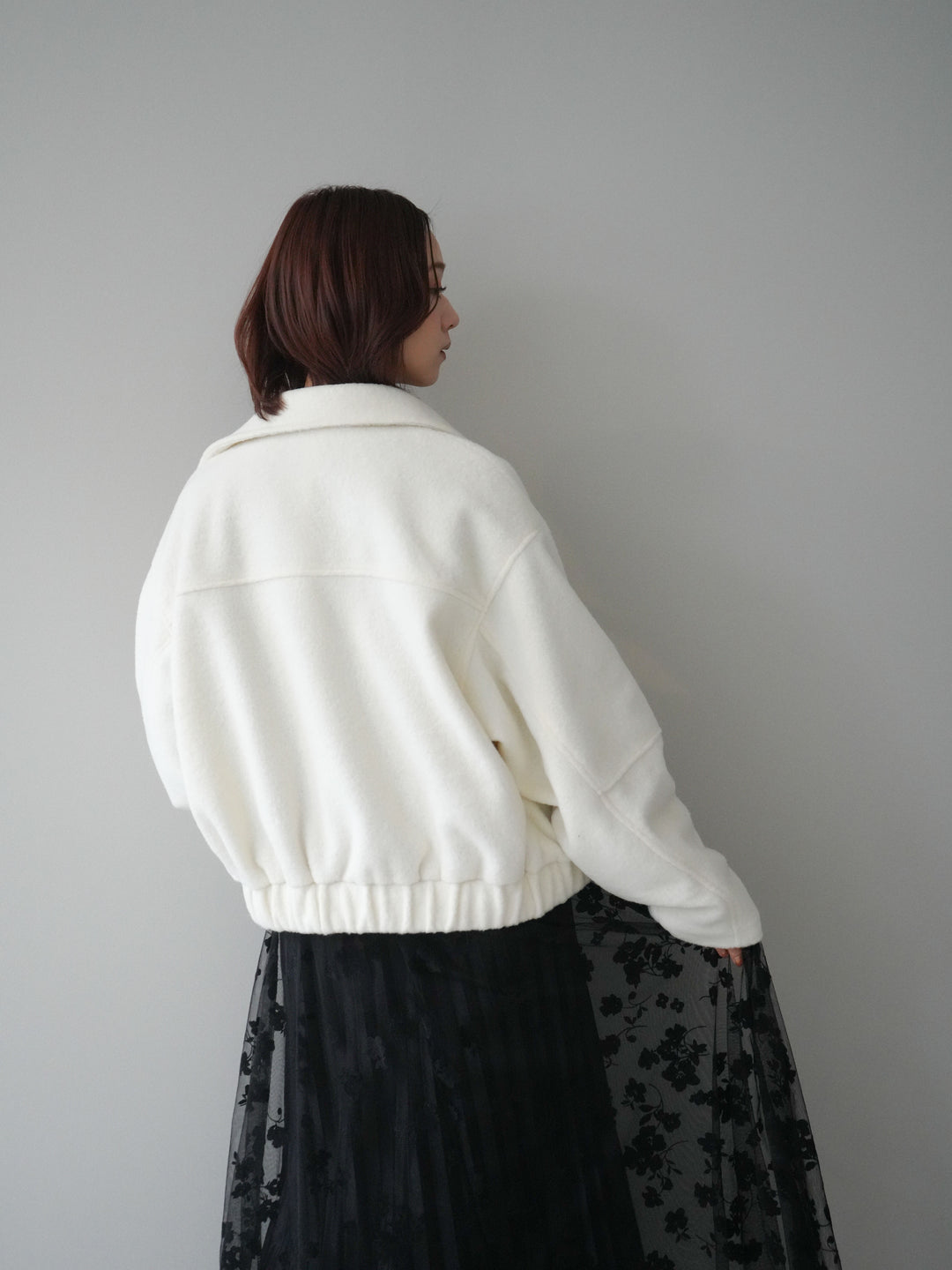 [SET]ウールライクフライトジャケット+フラワーフロッキーチュールプリーツスカート(2set)