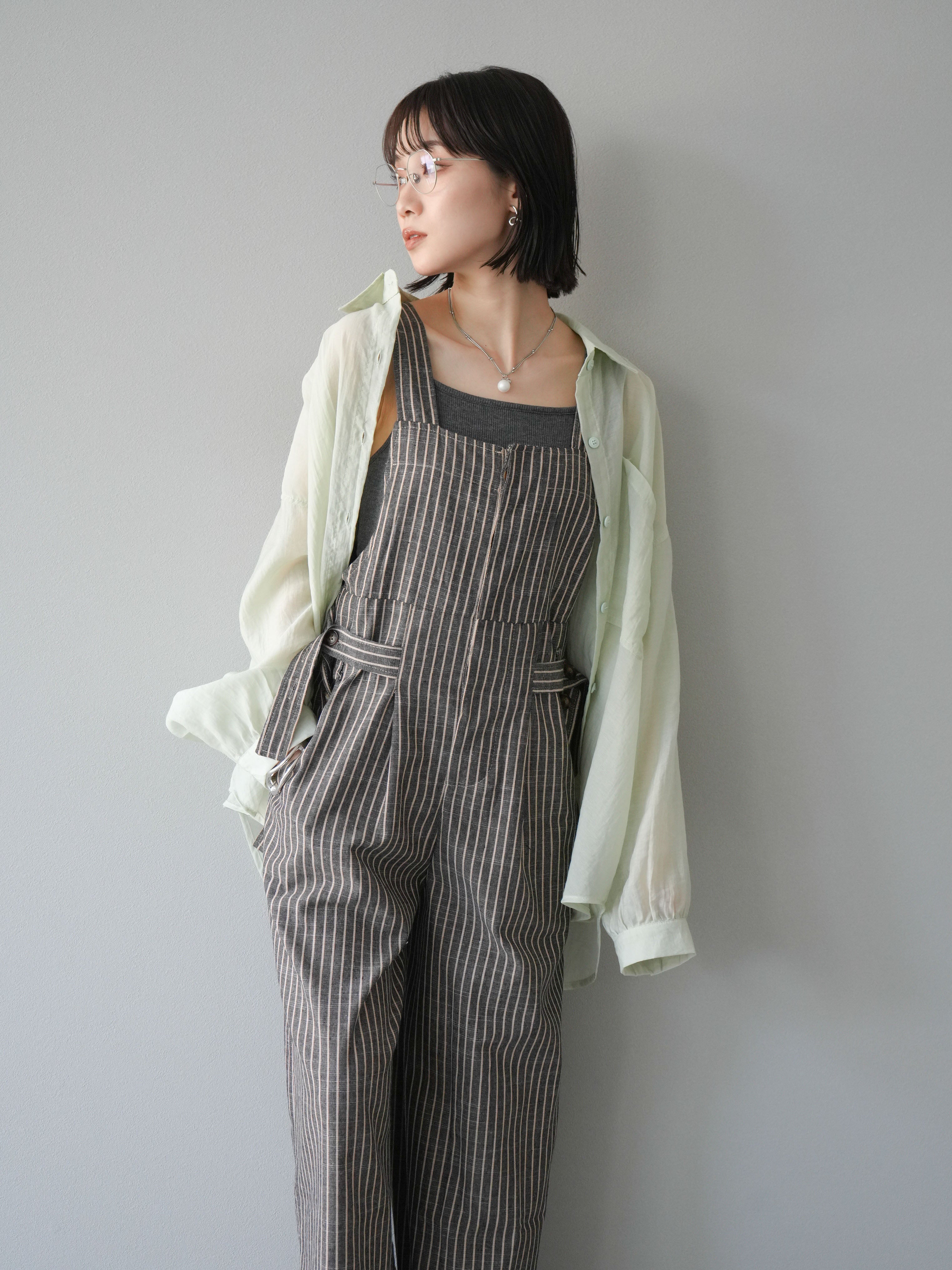 予約]ベルトデザインサロペット/ストライプ – Lumier