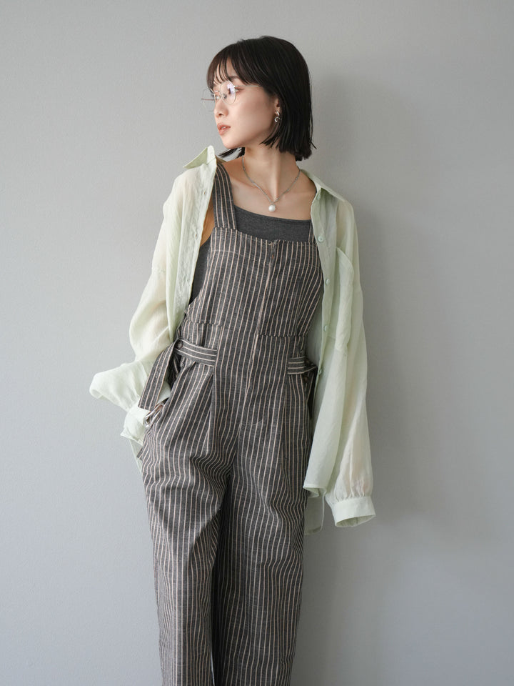 【預購】皮帶設計工裝褲/條紋