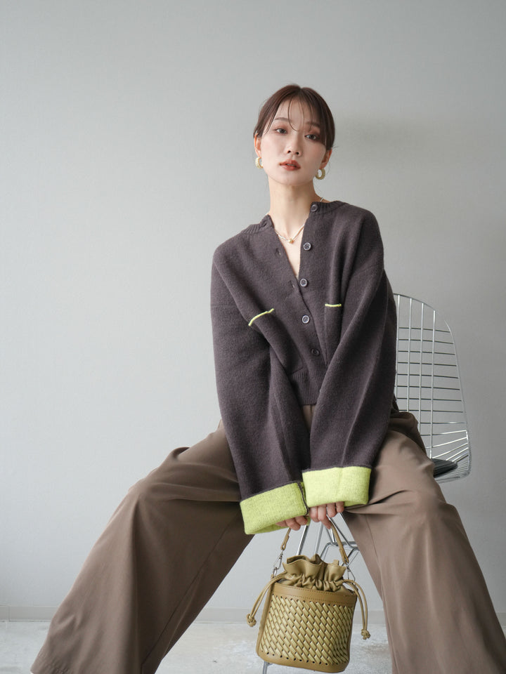 【SET】雙色針織開襟衫+褶襉設計寬褲（2套）