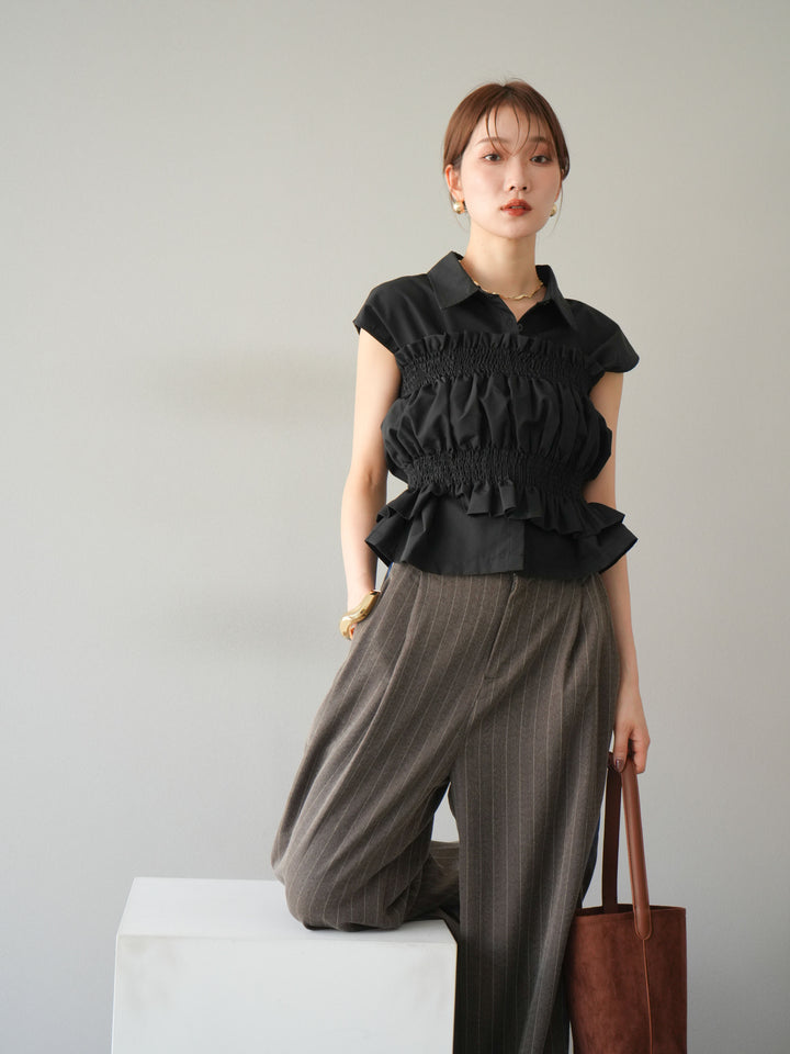 [予約]サイドラインストライプワイドパンツ/ブラウン