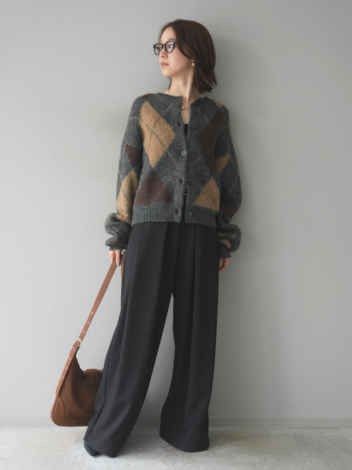 [予約]モヘアタッチアーガイルニットカーディガン/charcoal