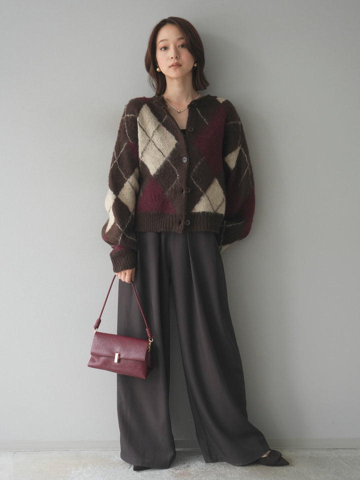 [予約]モヘアタッチアーガイルニットカーディガン/brown