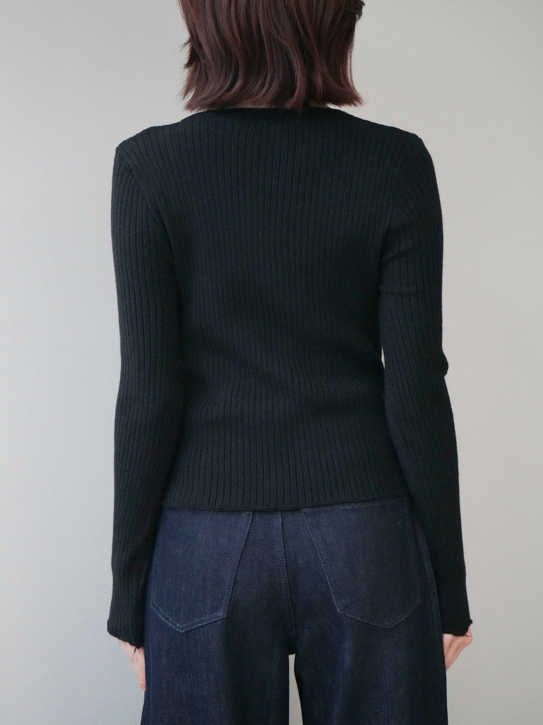 [予約]配色レイヤードリブニットカーディガン/black