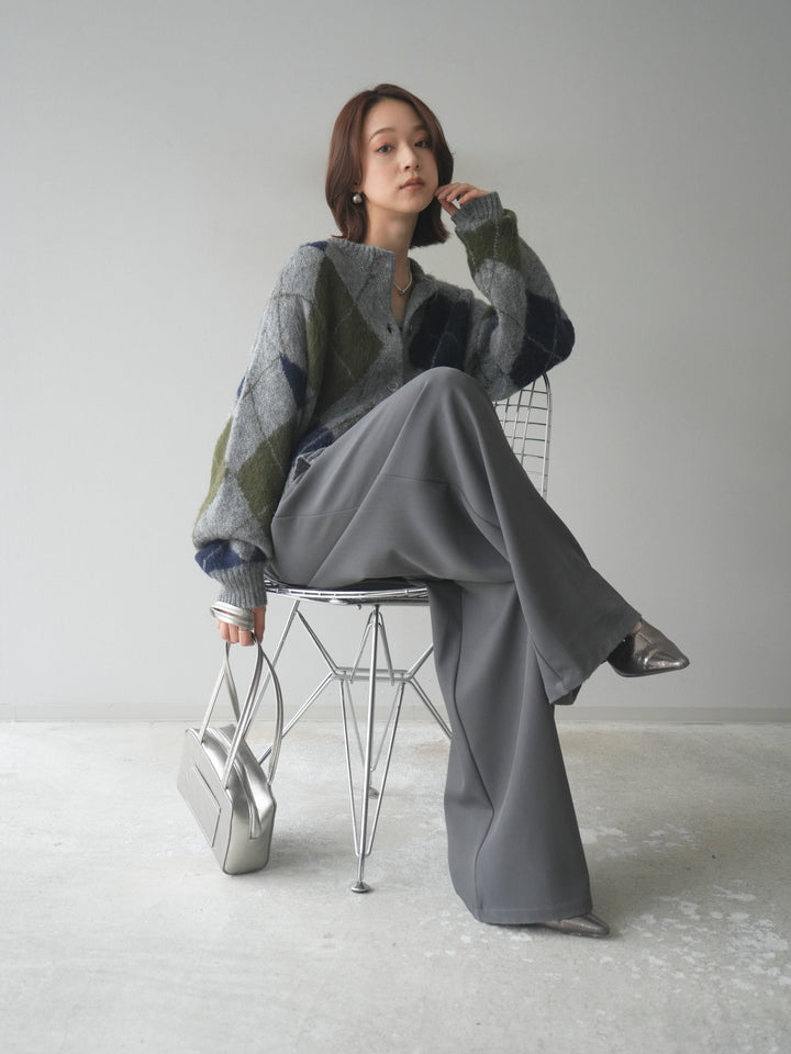 [予約]モヘアタッチアーガイルニットカーディガン/ gray