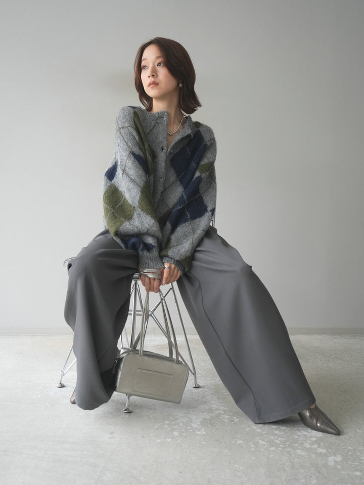 [予約]モヘアタッチアーガイルニットカーディガン/ gray