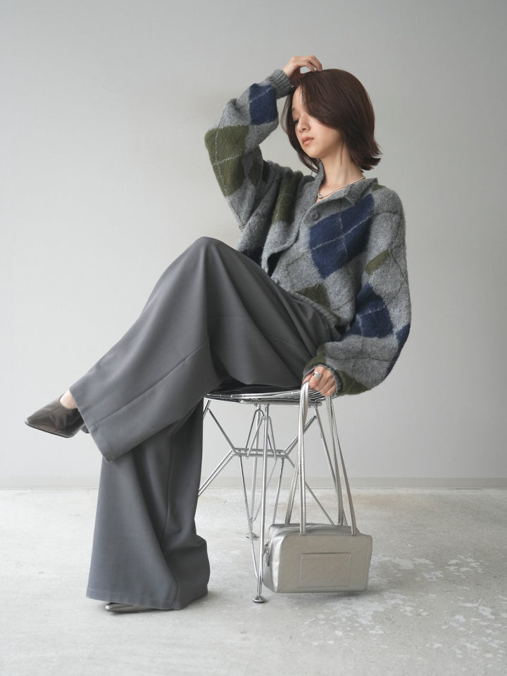 [予約]モヘアタッチアーガイルニットカーディガン/ gray