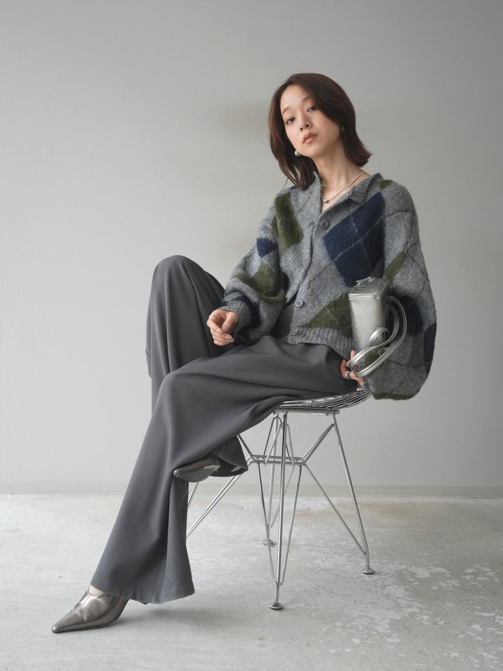 [予約]モヘアタッチアーガイルニットカーディガン/ gray