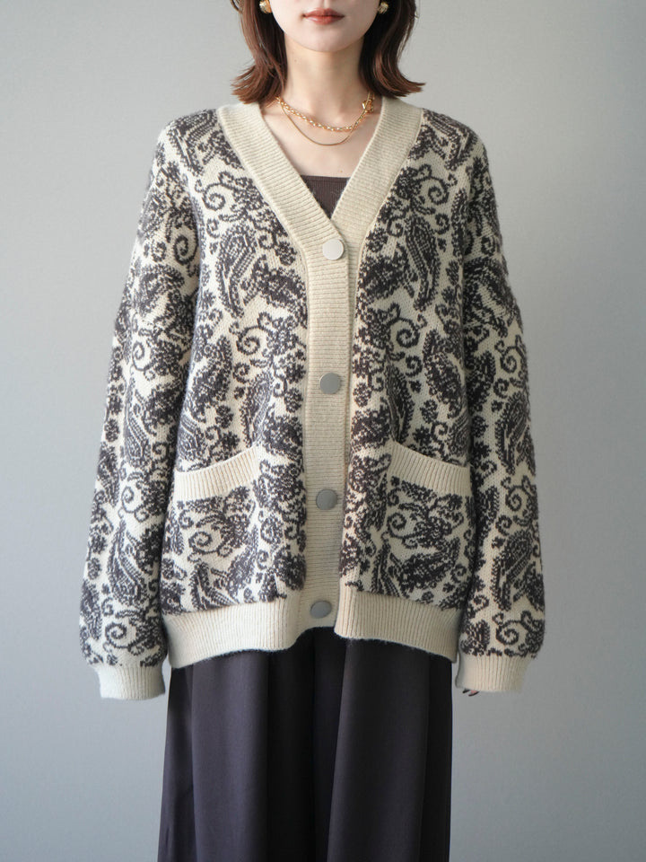 [予約]ペイズリー柄ニットカーディガン/brown