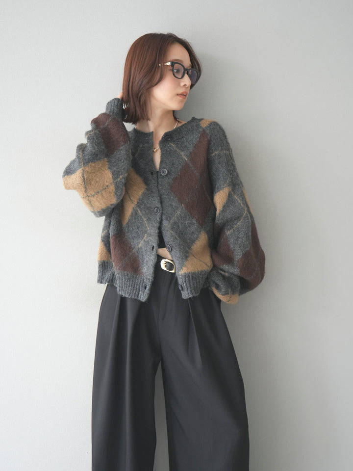 [予約]モヘアタッチアーガイルニットカーディガン/charcoal