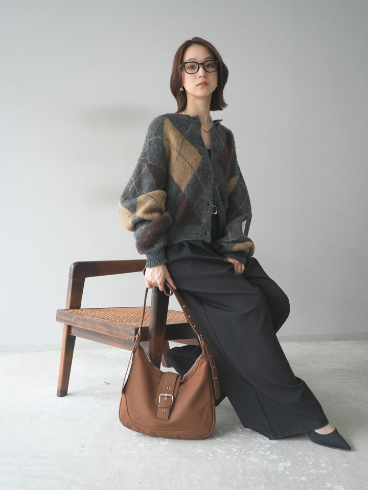 [予約]モヘアタッチアーガイルニットカーディガン/charcoal