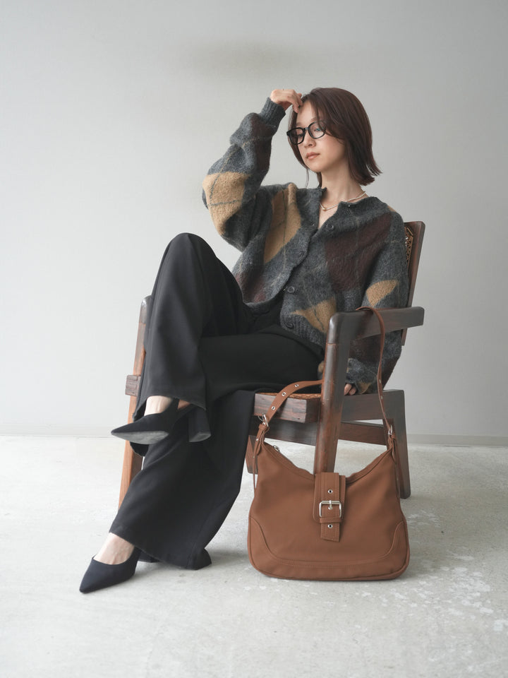 [予約]モヘアタッチアーガイルニットカーディガン/charcoal