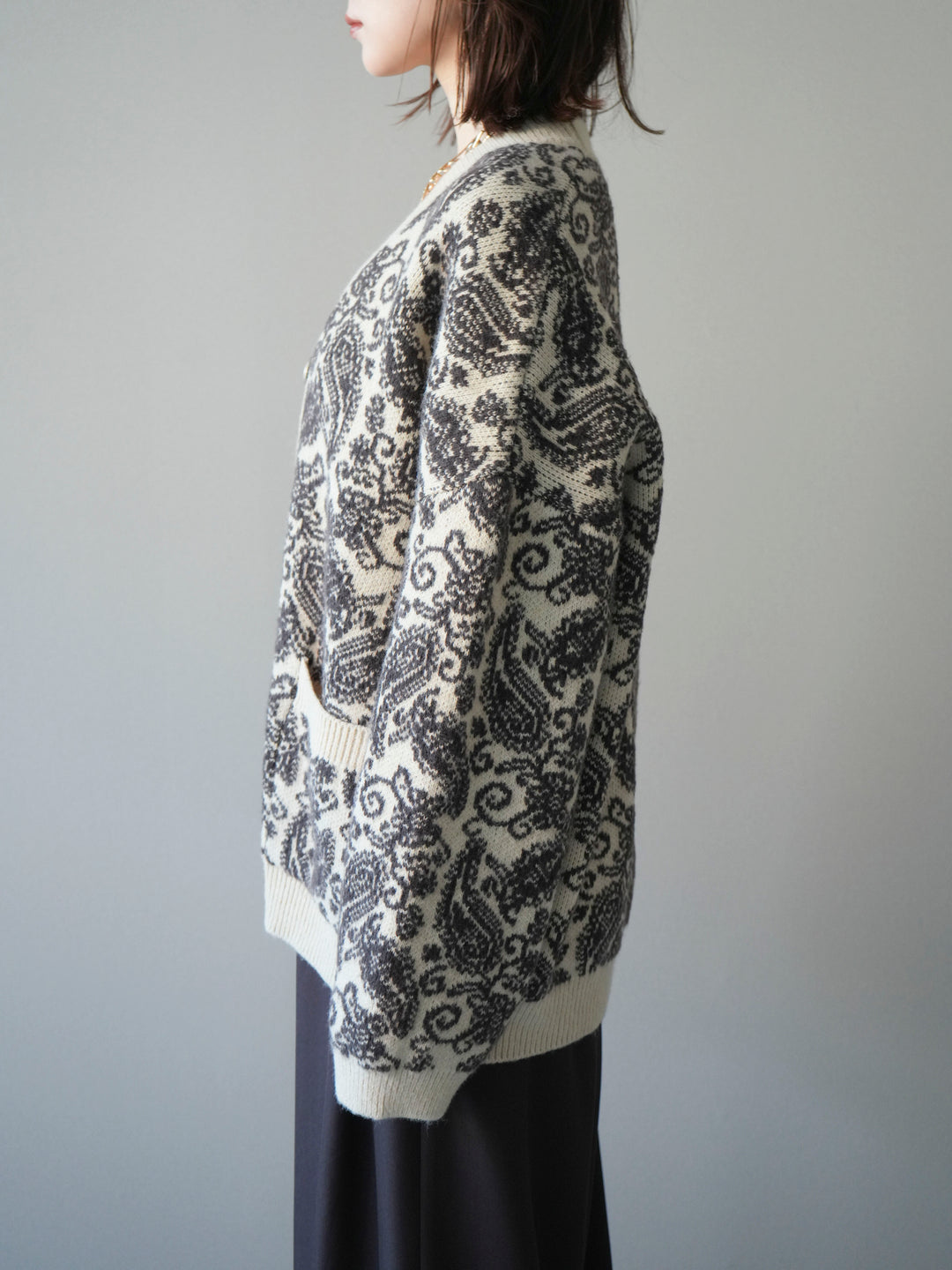 [予約]ペイズリー柄ニットカーディガン/brown