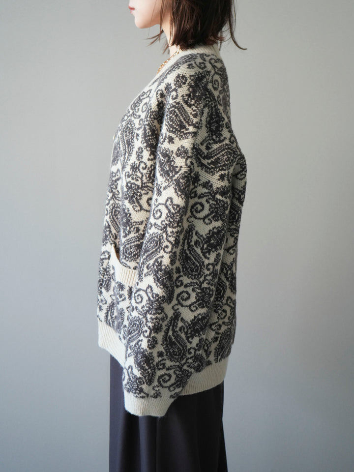 [予約]ペイズリー柄ニットカーディガン/brown