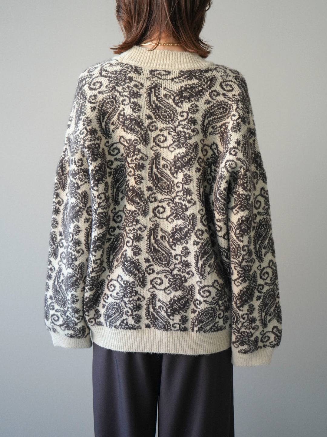 [予約]ペイズリー柄ニットカーディガン/brown