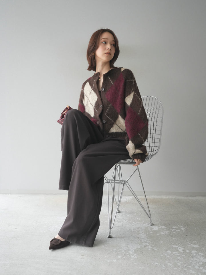 [予約]モヘアタッチアーガイルニットカーディガン/brown