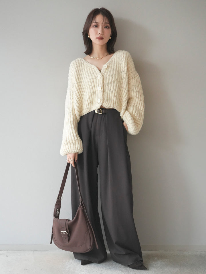 [予約]畦編みショートニットカーディガン/ivory