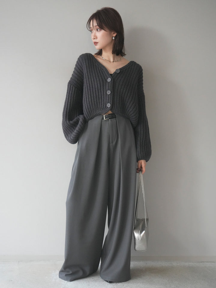 [予約]畦編みショートニットカーディガン/gray