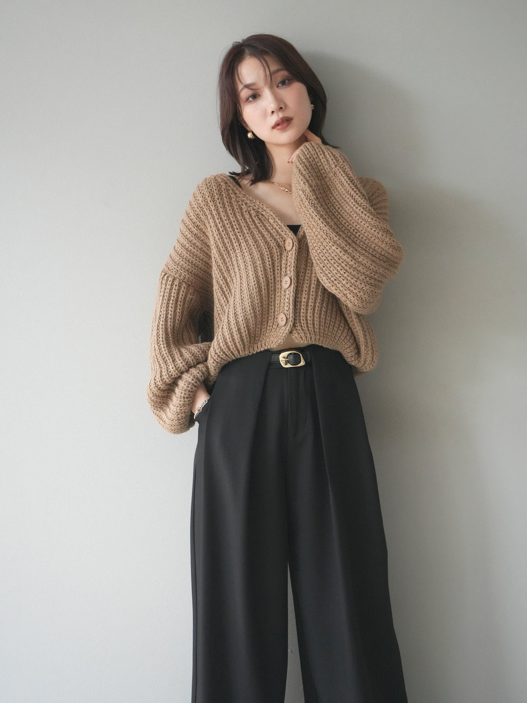 [予約]畦編みショートニットカーディガン/beige