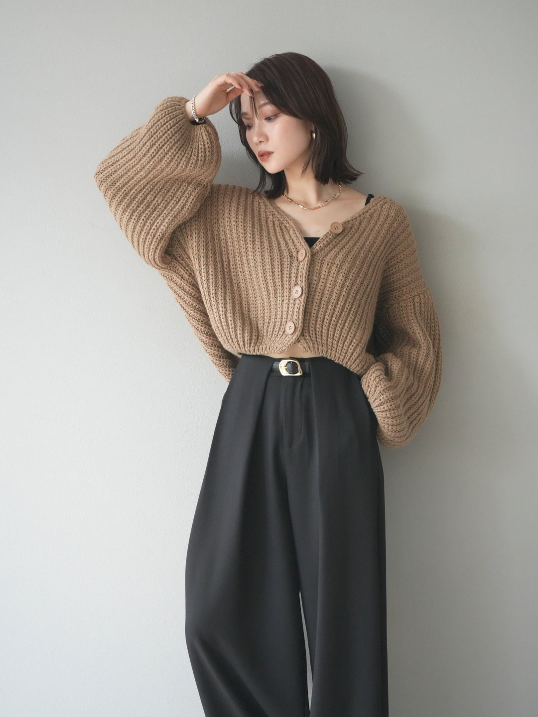 [予約]畦編みショートニットカーディガン/beige