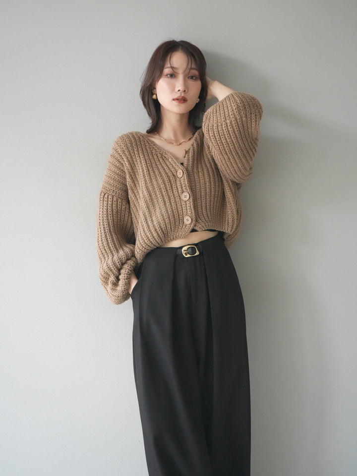 [予約]畦編みショートニットカーディガン/beige