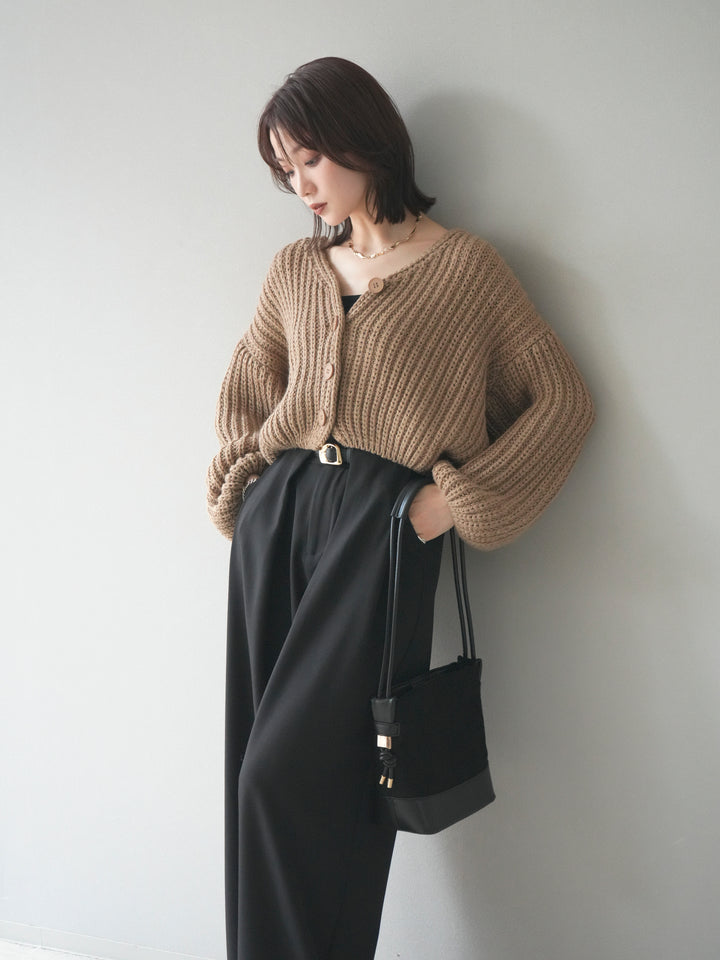 [予約]畦編みショートニットカーディガン/beige