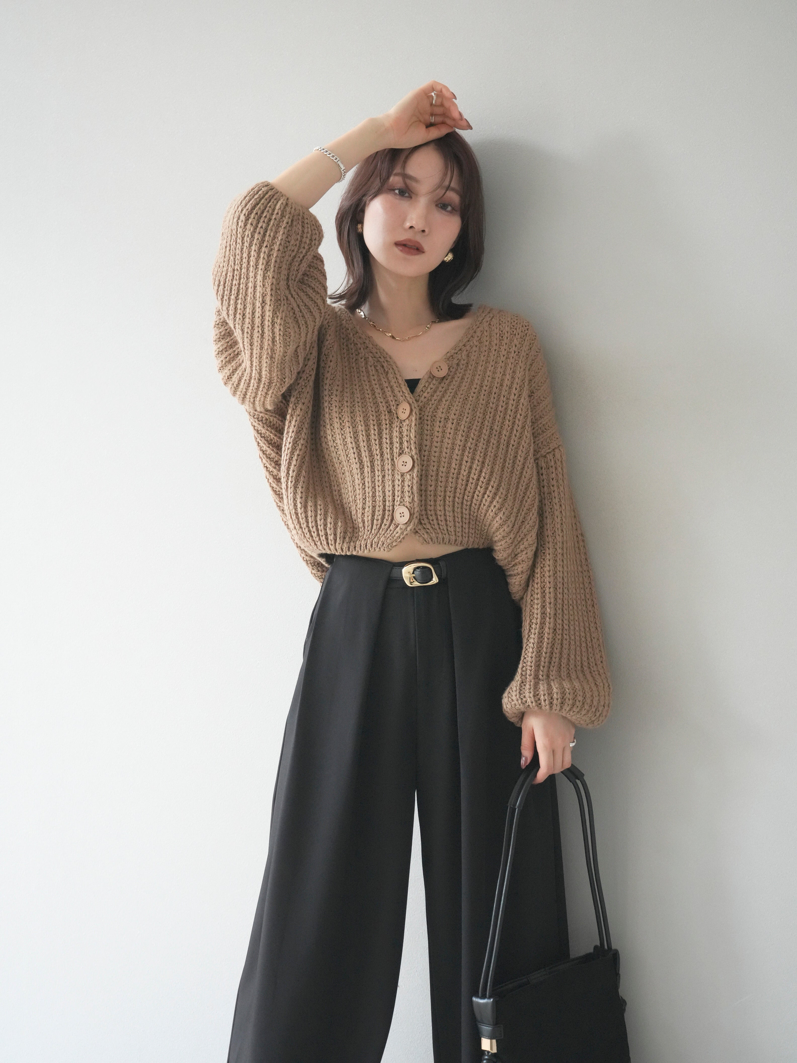 予約]畦編みショートニットカーディガン/beige – Lumier