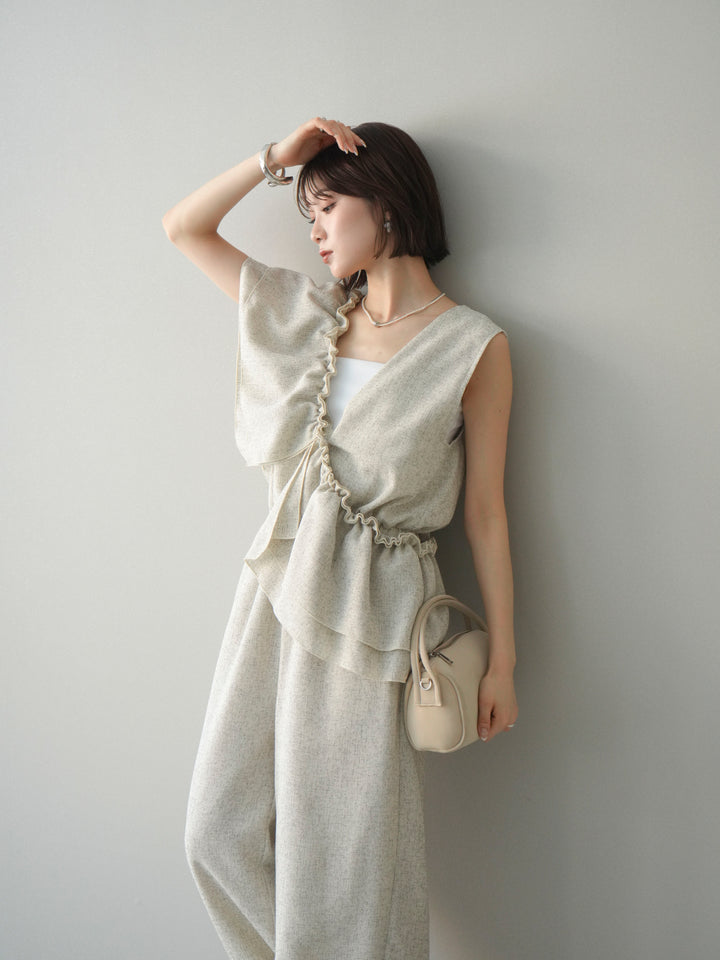 [SET]3WAYミックスツイードギャザーオールインワン+選べるアクセセット(2set)