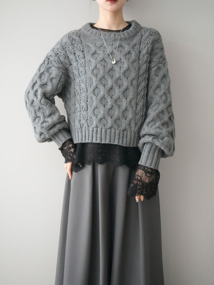 [予約]バルキーケーブルクロップドニットプルオーバー/charcoal