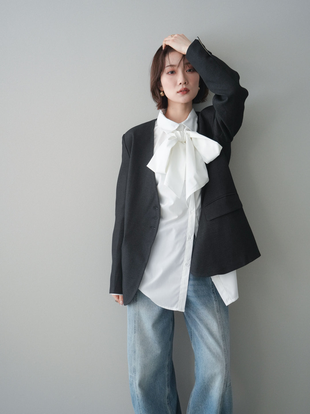 [予約]ノーカラージャケット/charcoal