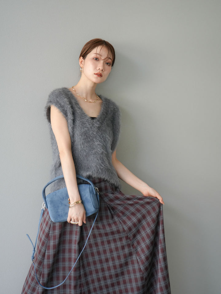 [予約]ラメシャギーVネックニットベスト/グレー