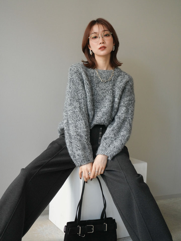 [予約]ワイドケーブルミックスニットプルオーバー/gray