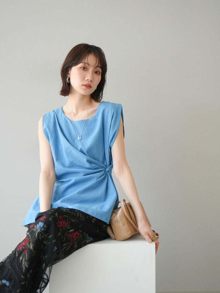 [予約]サイドツイストフレンチトップス/ブルー