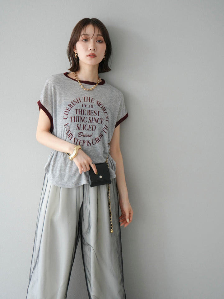 [SET]シアーフライス ロゴプリントT +コード刺繍チュールレイヤードパンツ(2set)