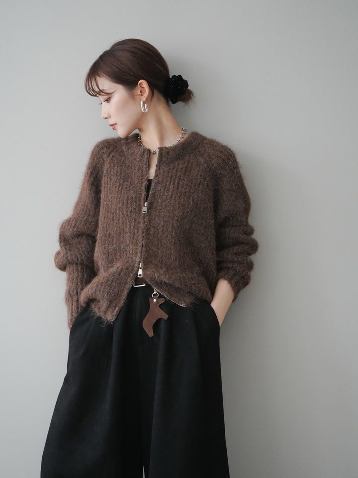 [予約]MIXヤーンモヘアタッチZIPニットカーディガン/brown