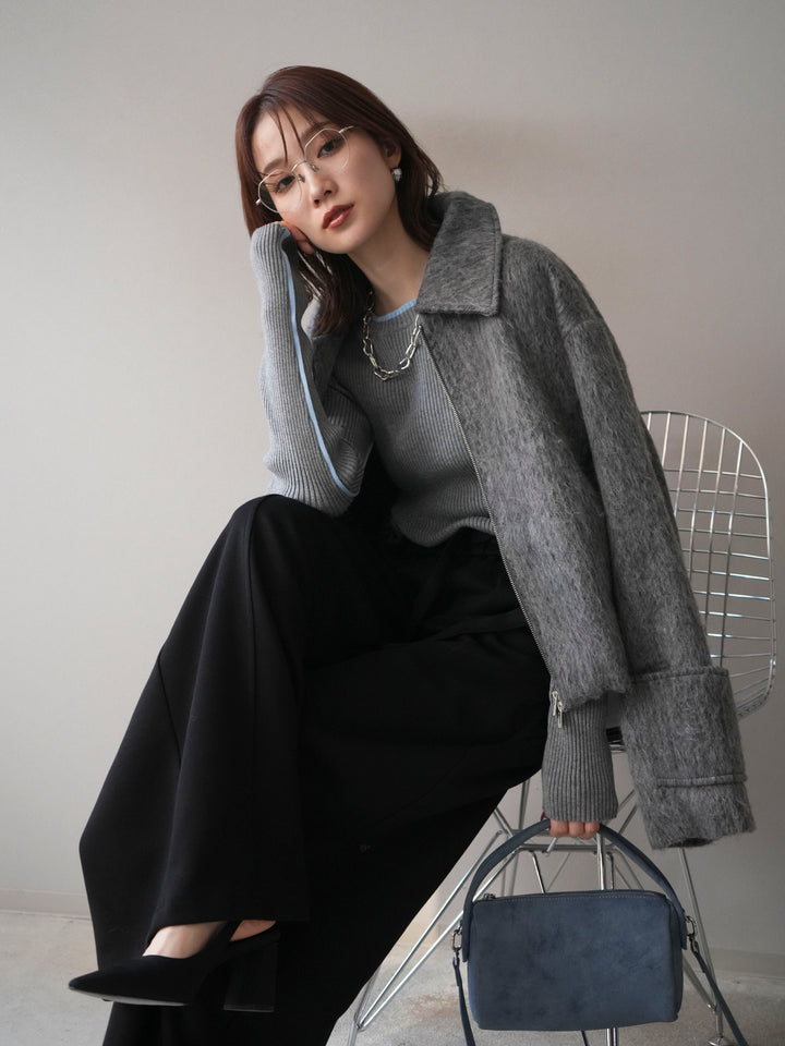 [予約]袖ビックループシャギージップブルゾン/charcoal